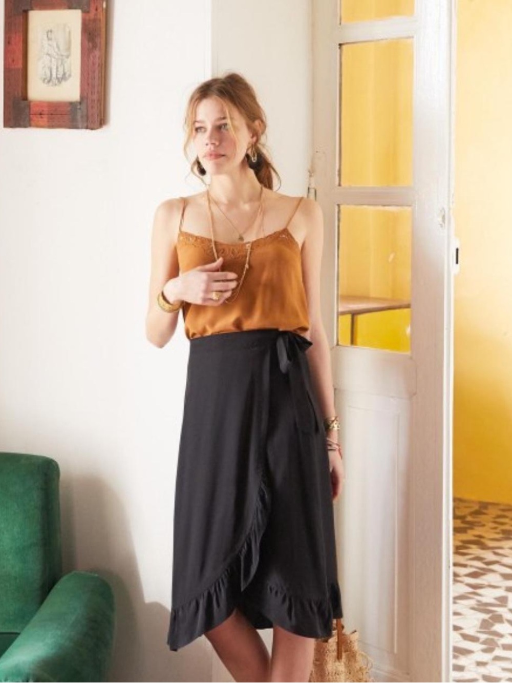 Sezane Silk Wrap Skirt